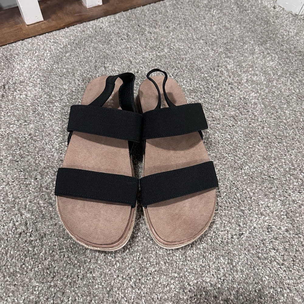 Madden Girl Black and Tan Sandals with Two-Strap Design
